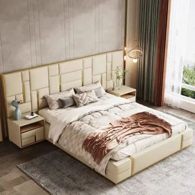 High Quality Bedroom Furniture Luxury High Headboard Leather Bed High End Atmospheric Soft Leather Sofa Bed