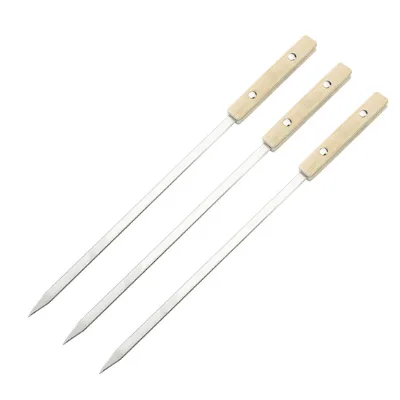 Hot Sell BBQ Grill Tools Wooden Handle Kebab Skewers Stainless Steel BBQ Skewers