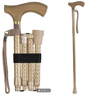 Adjustable Folding Aluminum Cane with Wooden Handle LED Lights 250 Lbs Load Capacity Printed Design Black/Gold Options
