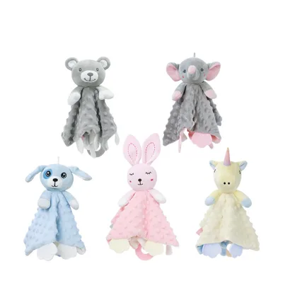 Custom Super Soft Plush Animal Comforter for Kids 0-24 Months Elephant Bear & Rabbit Toy with Rattle Unisex Towel 27*27cm