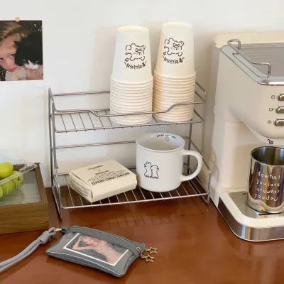 2-tier metal mug countertop drink shelf metal cup holder mug organizer drink storage rack