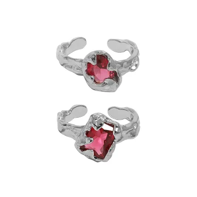 Fashion Jewelry customization  Micro Zirconium Texture Ring Red Zircon Micro Inlaid S925 Silver Ring