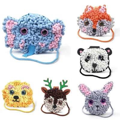 2 in 1 DIY Felt Bag Handmade Kits Girl Children Felt Sewing & Woolen Yarn Crocheting Animal Bag Craft Making Set Educational Toy
