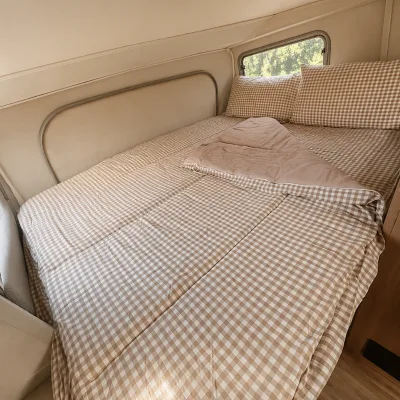Organic Cotton All in One Queen Caravan Bedding Gingham Duvet Cover Ring Pull Zipper Bunk Camper Bedding Set OEM Wholesale