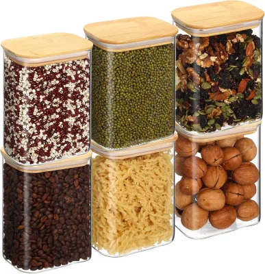 Wholesale Kitchen Food Containers Storage with Bamboo Wood Lid Round Clear Jar Pantry