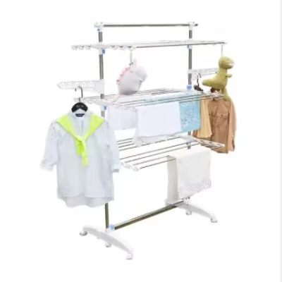 Folding 3-layer Drying Rack Rolling Folding Clothes Dryer Hanger Stand Indoor and Outdoor Fabric Storage Rack Hanger
