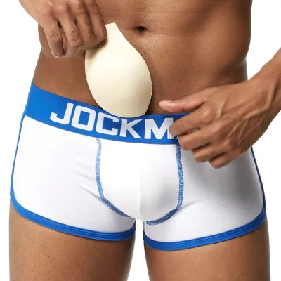 JOCKMAIL Novel and Unique Men's Underwear Solid Color Cotton Fabric Low Waist Boxer Briefs Push up Cup Liner Male Swim Shorts