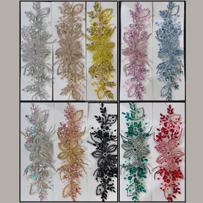 3D Acrylic Leaf Flowers Applique with Rhinestone Crystal Hair Decoration Handmade for Bridal Party Dresses
