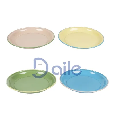 Hot Selling Eco-Friendly Custom Round Enamel Steel Dishes with Color Enamel Technique Minimalist Style Plate for Dinner