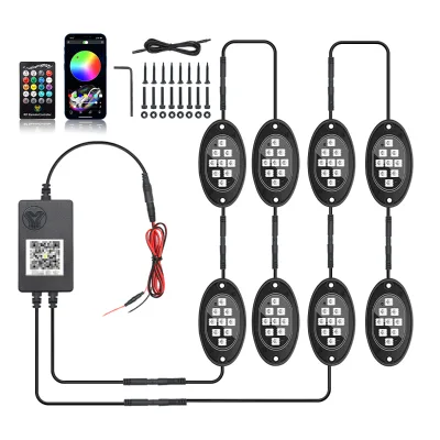 12V Mini Rock Light Colorful LED Ambient Music Lamp for Car UTV Wireless App Remote Control New Underglow Light for Car Chassis