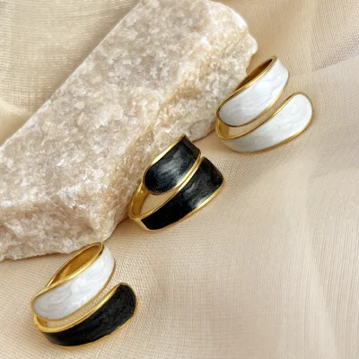 Fashion Vintage Style Stainless Steel Open Ring 18k Gold Enamel Drip Oil Irregular Opening Finger Ring