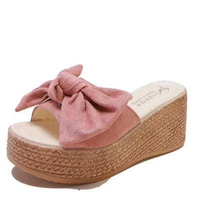 Ladies Thick Soled Sandals High Heel Summer Slippers Fashion Trends Women Wedge Heel New Design Ladies Cute Shoes With Bow