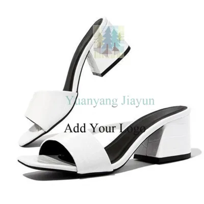 High-Heeled Slippers New Hot Selling Outside Wear Square Head One Line Thick Heel Sandals for Women and Ladies