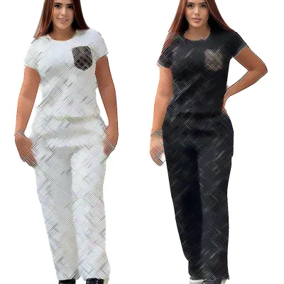 DD0092 Summer Women's Patchwork Polyester/Cotton Cross-border New Fashion Elegant Casual Suit Embossed Pocket High Quality