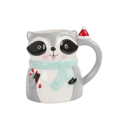 12oz Raccoon Glazed Ceramic Coffee Mug Handgrip Pattern Christmas Theme for Business Gifts or Personal Use