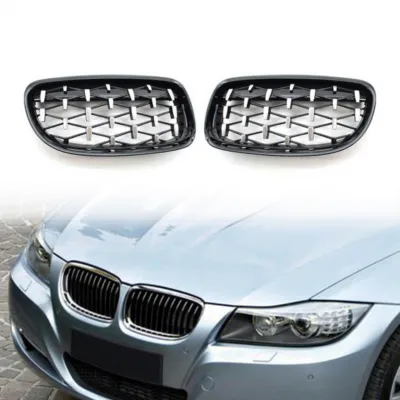 For Bmw E90 3 51137201967 51137201968 Meteor Style Black Frame Silver Dot Front Bumper Grille Series