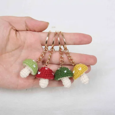 Cute Crochet Mushroom Keychain Handmade Key Chains Backpack Bag Charm Pendant Crochet Keyring Funny Food Wool Crocheted Keychain