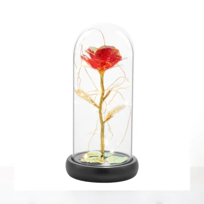 Blown Glass Dome with Gold Aluminum Preserved Flower Light up Ornaments Led Light New Year Artificial Decoration