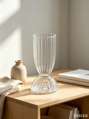 Vintage Ribbed Glass Vase Wavy Rim Hydroponic Glass Flower Vase for Housewarming Gift Home Interior Decor Glass Terrarium