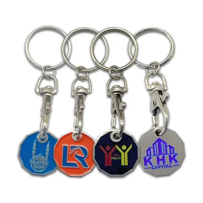 Personalized Metal Design Custom Logo Soft Enamel Supermarket Trolley Shopping Cart Token Coin Lock Key Chain Buckle Holder