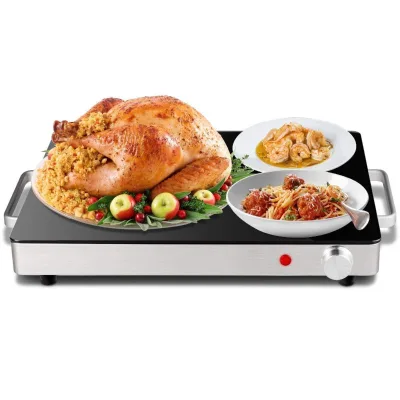 Hot Sale 200W Kitchen Appliance Electric Food Warming Tray with Glass Plate and Metal Housing Use for Home Hotel