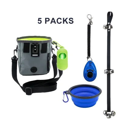 Outdoor Dog Treat Pouch Pet Doorbells Training Dog Clicker Bag Sets with Silicone Collapsible Bowl Water Bottle Bowl