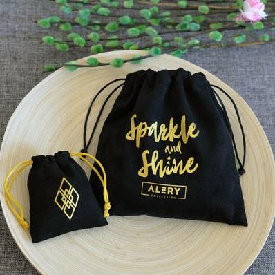 Custom printed small velvet jewelry drawstring pouch with logo 7x9cm