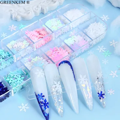 12 Grid/Box Christmas Snowflake Nail Art Sequins Winter Christmas Nail Art Accessories Nail Rhinestones