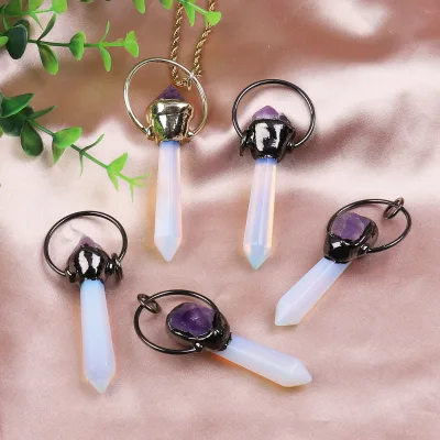 Natural opal and Amethyst pendant for necklace opal Gem Stone charms with brass fit jewelry Making DIY