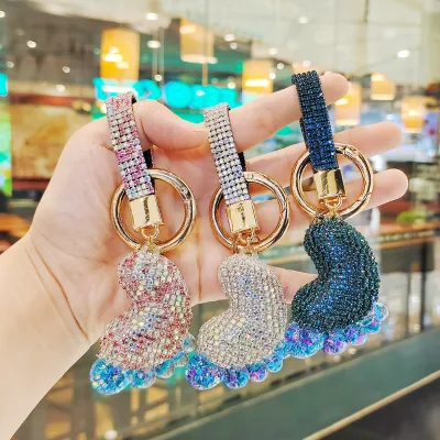New Arrival Creative Girl Gift Bag Charm Bling Bling Bag Pendant Charm Car Keyholder Cute Cartoon Crystal Sole Keychain