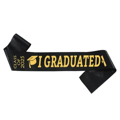 Black Graduation Sash Class of 2025 Satin Graduate Sash with Glitter Gold Letters for Celebration Graduation Party