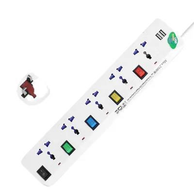 5 Way Universal Power Socket with Independent Switch and 2 USB Extension Socket Power Strip
