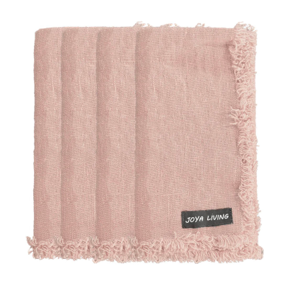 100% flax linen napkin table cloth with raw edges decoration