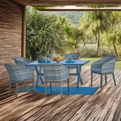 Modern European Aluminum Frame Rattan Seat Farmhouse Style Patio Chair Outdoor Dining Furniture for Commercial Residential