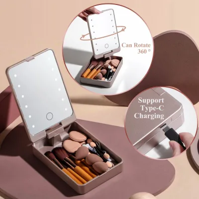 Portable Travel Makeup Brush Set Mini Beauty Eggs Pocket Mirror Folding Makeup Mirror with Makeup Brush Set Gift