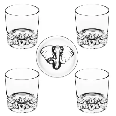 Wholesale 315 ml Bottom Custom Pattern Cup of ELEPHANT Animal Whiskey Glasses Old Fashioned Glass Bar with Free Sample