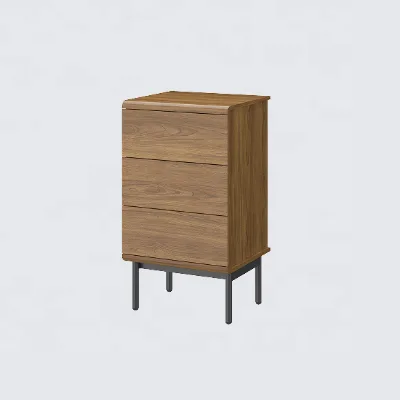 Modern Walnut Grain 3 Drawer Chest of Drawers Slim Black Metal Legs Wooden Dresser Storage Cabinet for Bedroom Closet