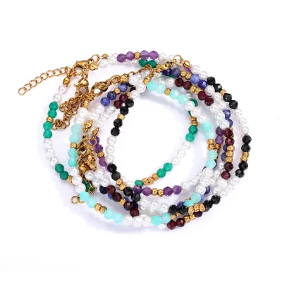 Trendy New Arrival 18K Gold Plated Pearl Stone Bracelets Stainless Steel Beaded Chain Bracelets Jewelry Gift