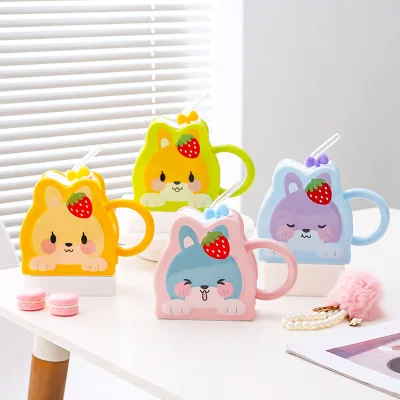 Creative Ceramic Cat Shaped Mug Cute Kitten Claw Cup With Straw Student Water Cups