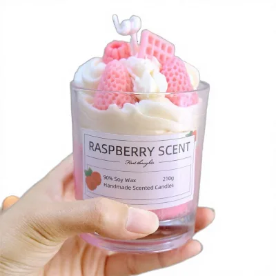 Soy Wax Raspberry Scented Classical Style Christmas Birthdays Home Decoration Glass Jar Aromatherapy Pillar Candle Handmade