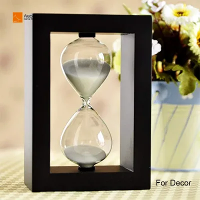 High Quality Morden Custom Rectangle Wooden Hourglass Sand Clock Black White Frame Modern Vintage MDF Material Decoration Gift