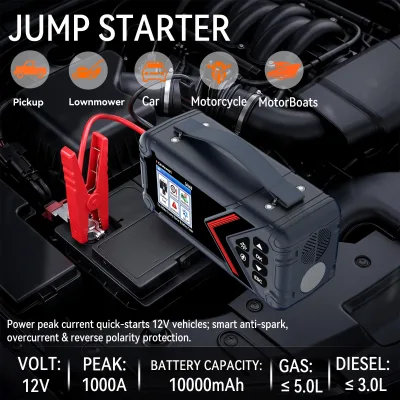 2026 Portable High Quality KONNWEI SA600 10000mAh Peak 1000A Jump Starter 12V Battery Booster Emergency Tool Kit