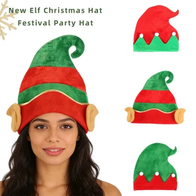 Large Christmas Elf Hat Creative Red Green Curly Horn Santa Claus Hat Flannel Fabric Jester Cap Festival Party Decor Cosplay