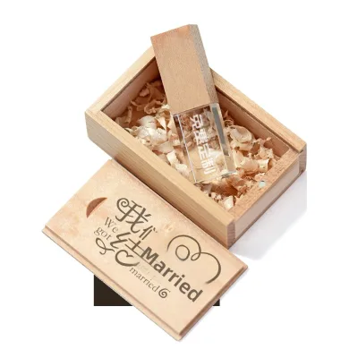 Wooden Crystal USB 2.0 Non-Electric Flash Drive Personalized Engraved Custom Lettering DIY 64GB New Souvenir Creative Gift Idea