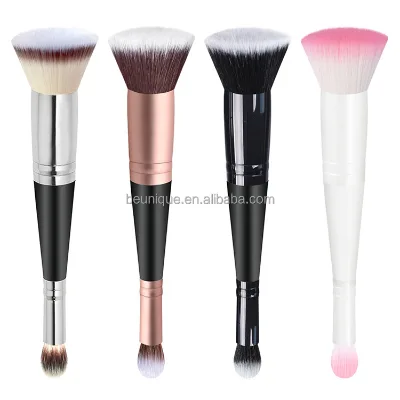 Custom Logo Professional Private Label Foundation Make up Brushes Single Black Flat Vegan Double Sided Makeup Brush