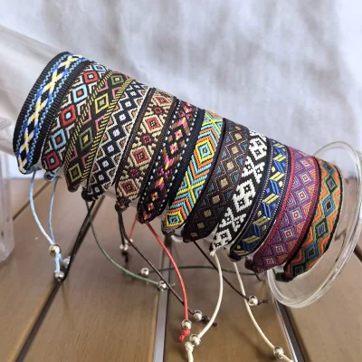 Boho Colorful Rope Style Wrist Band Handmade Wrap Bracelets Adjustable Colorful Geometric Pattern Web Friendship Bracelet
