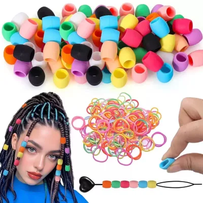 Children's Silicone Hair Beads Soft Colorful Beads Girls Woven Silicone Hair Beads Set Does Not Hurt Hair