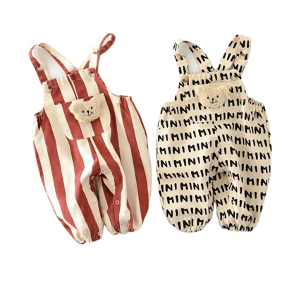 Spring New High-Quality Customizable Boys And Girls Striped Letters Backpack Pants Casual Versatile Cute Unisex One-Piece Pants