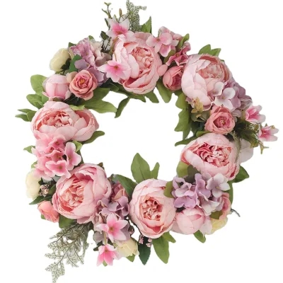 Artificial Wreath Spring Flower Door Wreath Artificial Peony Wreath Wall Hanging Decor Garland
