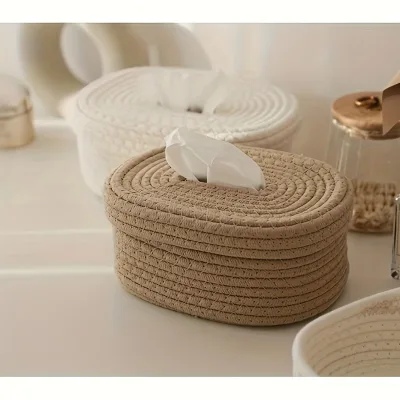 1pc Hand-woven Fabric Tissue Box Holder-stylish, Lightweight,washable,multifunctional Storage for Face Towels,napkins on Home